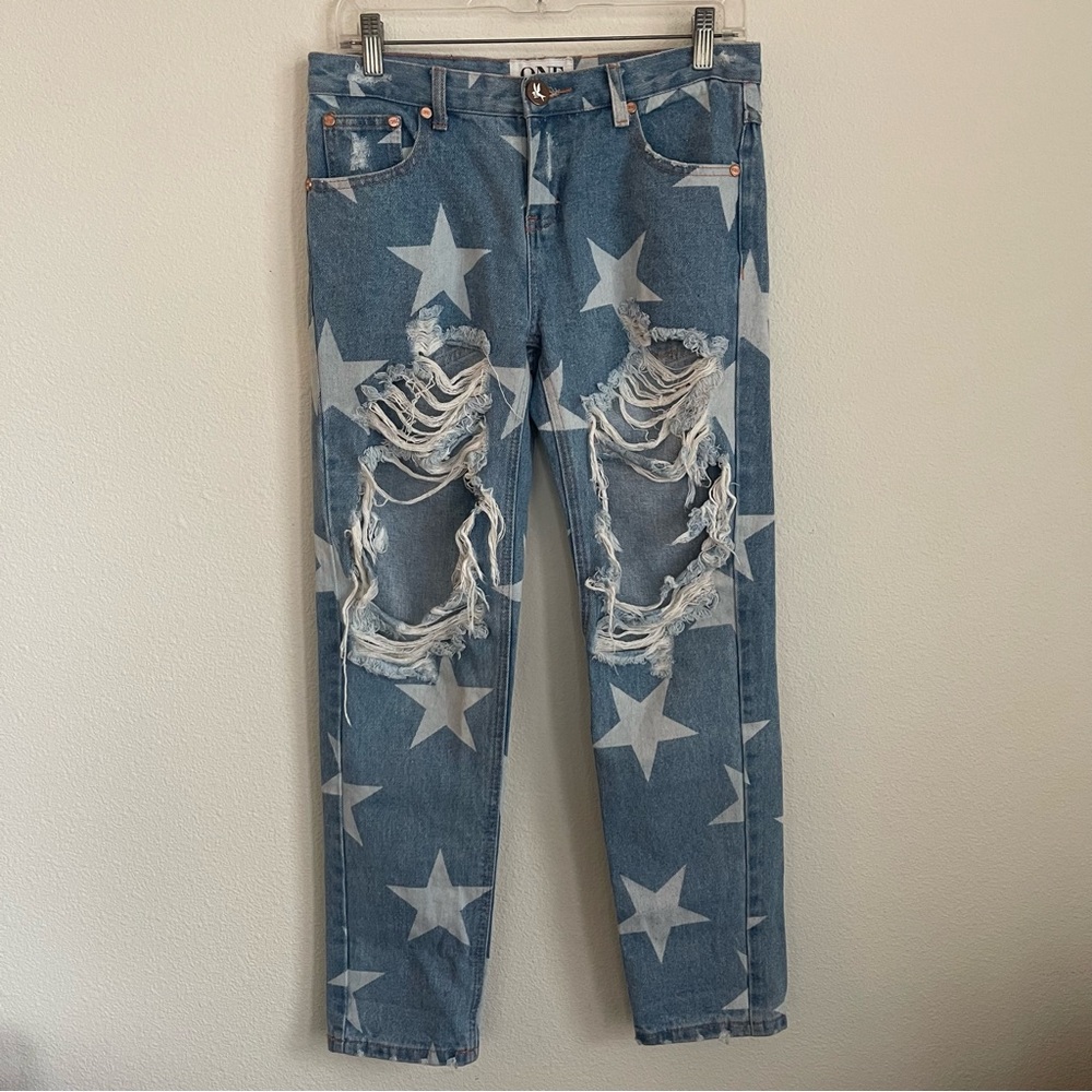 One By One Teaspoon Awesome Baggies Star Distress Denim Jeans